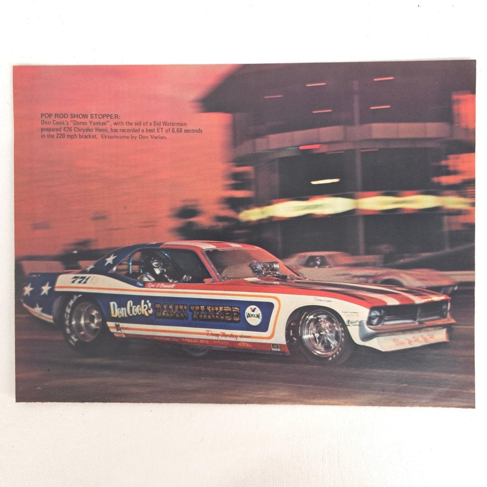 Vintage Plymouth Barracuda Don Cook Damn Yankees Drag Racing Print Ad Decor 1972